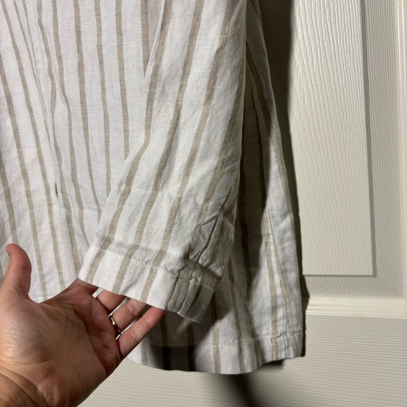 Garnet Hill Blazer Medium Womens White Linen Striped Jacket Lightweight Longline - Picture 8 of 11